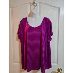 Spalding Plus Size 3X Magenta Striped V Neck Athletic Top Speed Dri‎ /0249